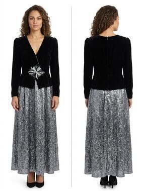 Vintage Nuit Made in USA A-Line Maxi Velvet Sequin Dress Women Size 10